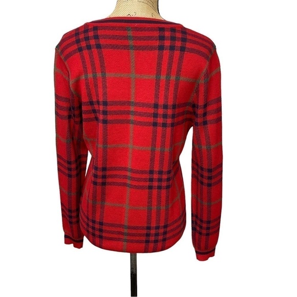 VINTAGE Scottish Plaid Wool Blend Red Sweater with Rainbow Stripe Size Small - Picture 3 of 7